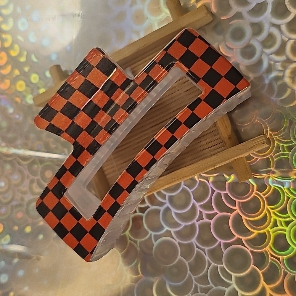 Orange And Black Checkered Hair Clip